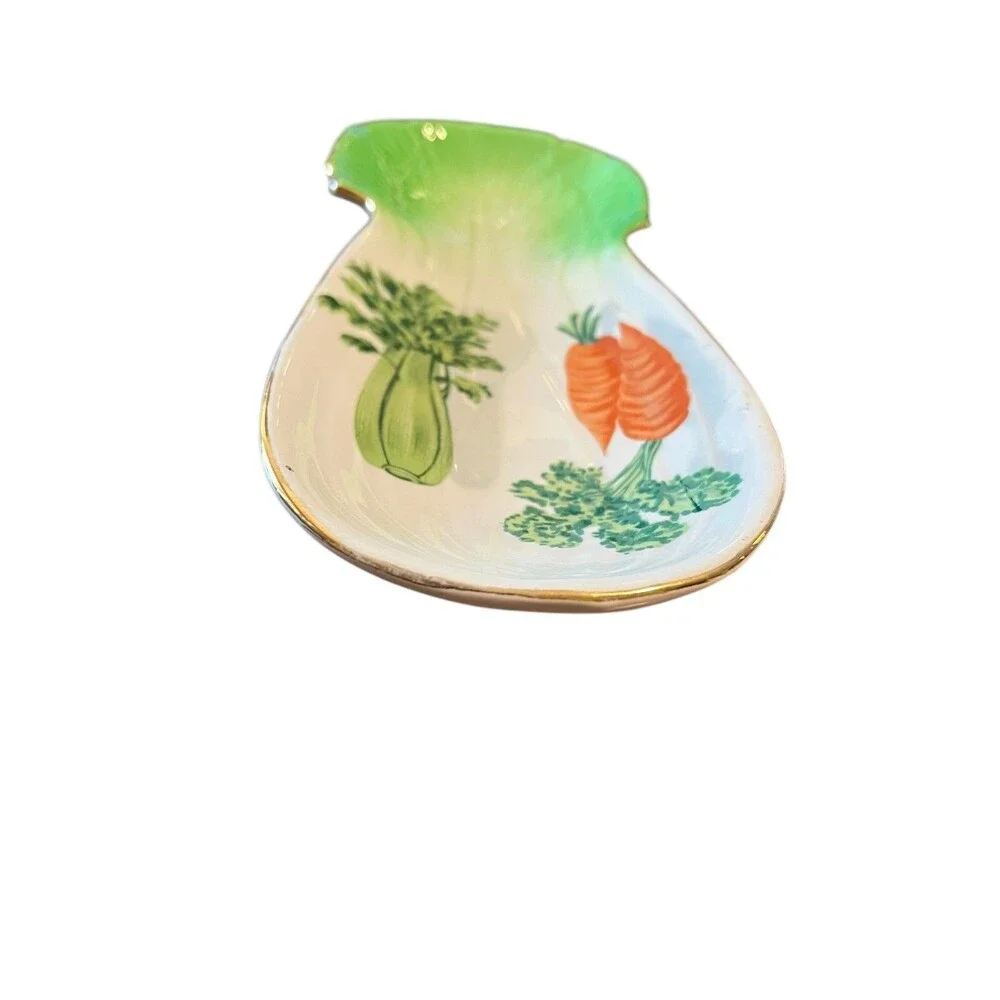 Unique Farmhouse Kitchen Style Vintage Celery Shaped Ceramic Spoon Rest / Tray